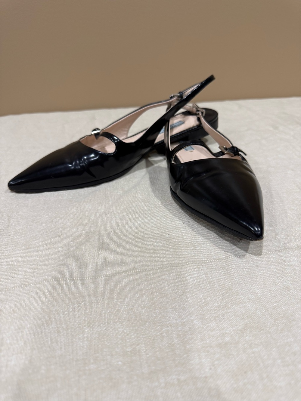Prada Black Patent Pointy-Toe Slingbacks Size 40
